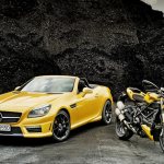 yellow cars and motorcycles